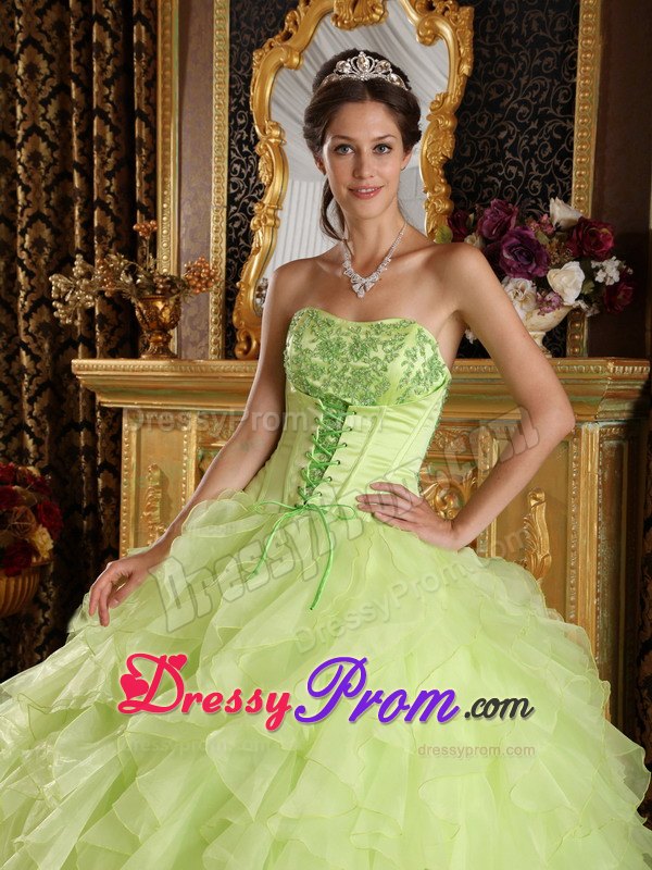 Beading Embroidery Yellow Green Sweet 16 Quinceanera Dresses