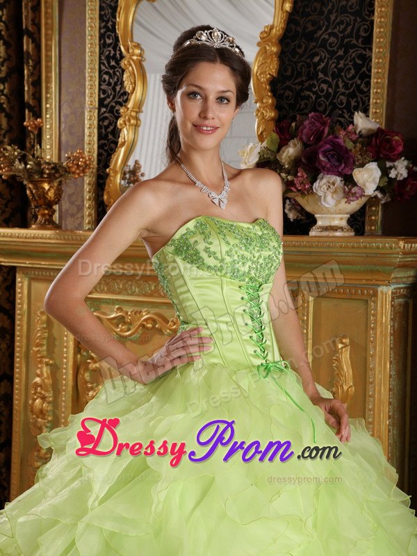 Beading Embroidery Yellow Green Sweet 16 Quinceanera Dresses