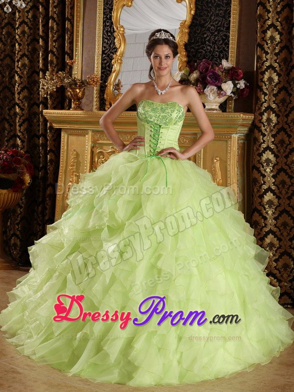 Beading Embroidery Yellow Green Sweet 16 Quinceanera Dresses