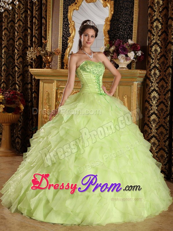 Beading Embroidery Yellow Green Sweet 16 Quinceanera Dresses