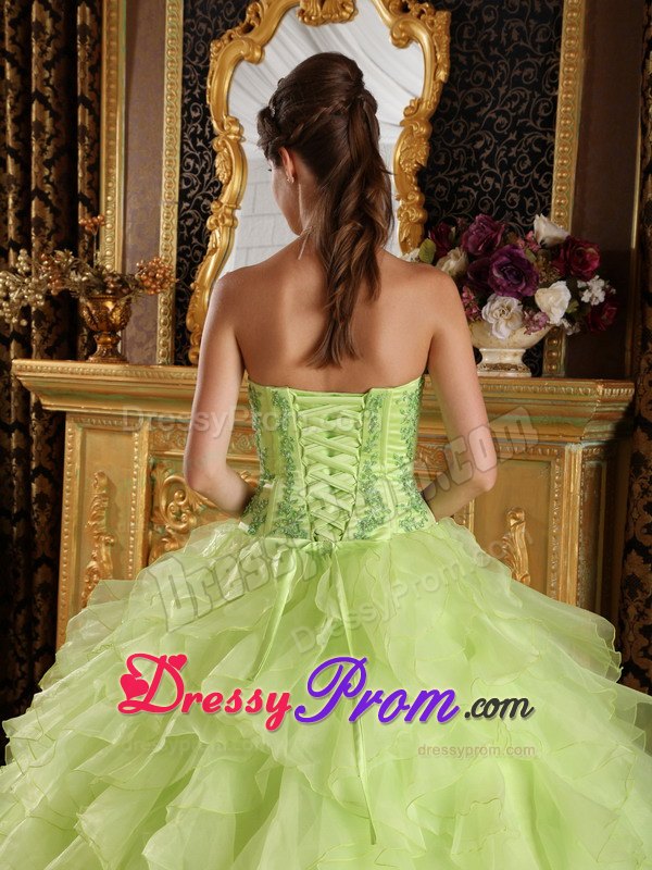 Beading Embroidery Yellow Green Sweet 16 Quinceanera Dresses