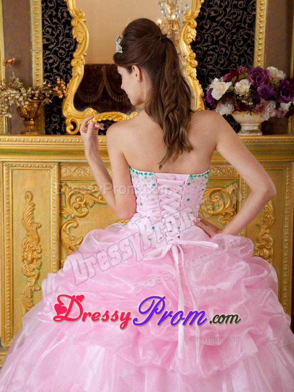 Light Pink Ball Gown Organza Beading Dresses For a Quinceanera