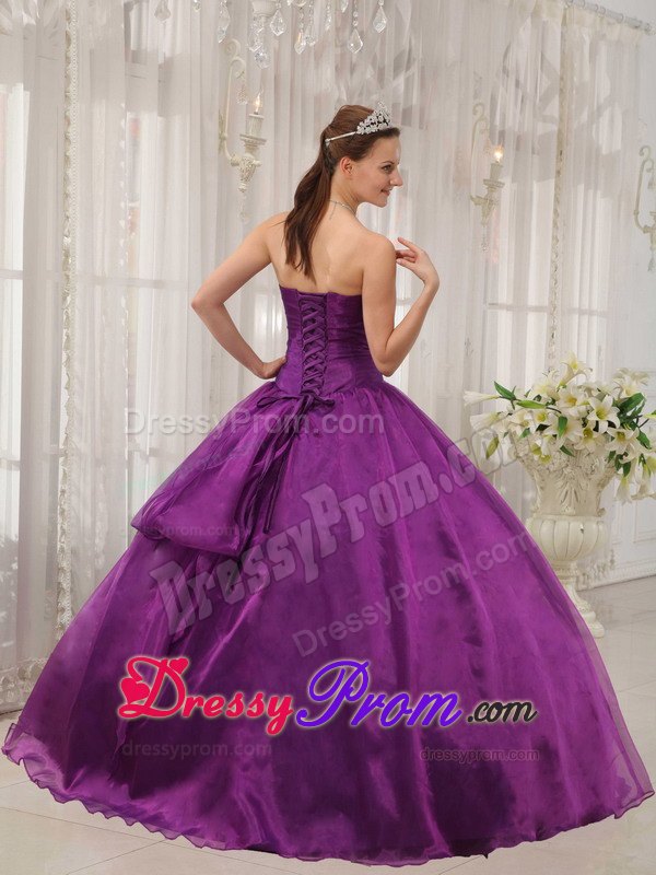 Purple Organza Beading Strapless Sweet 16 Quinceanera Dresses