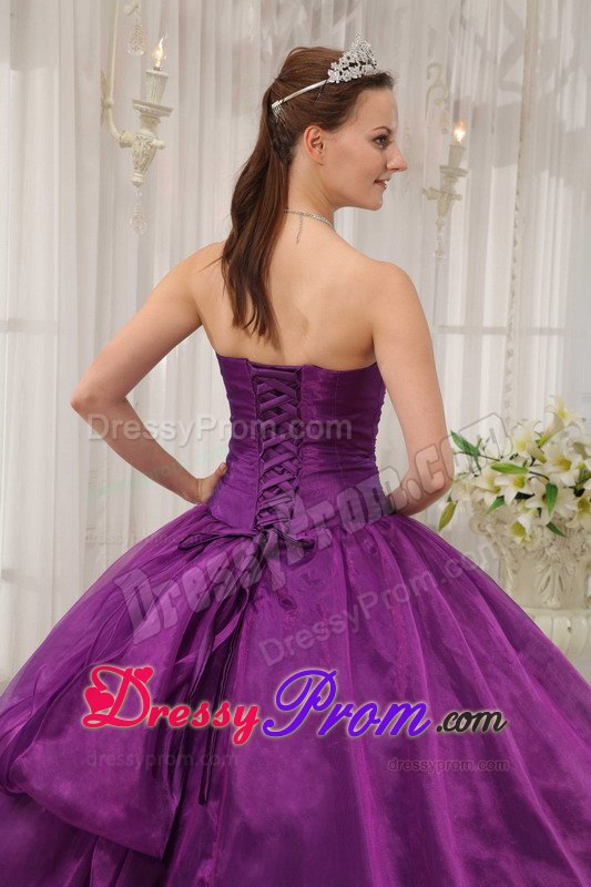 Purple Organza Beading Strapless Sweet 16 Quinceanera Dresses