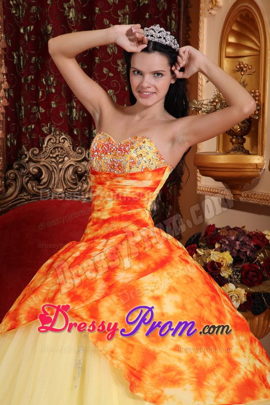Light Yellow Tulle Beading Sweetheart Dresses For Quinceaneras