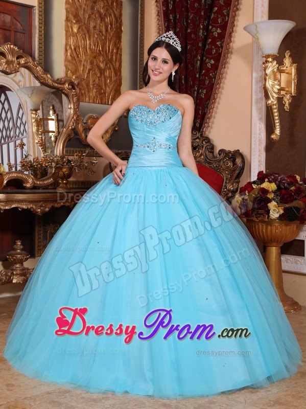Baby Blue Ball Gown Sweetheart Beading Ruched Quinceanera Dress