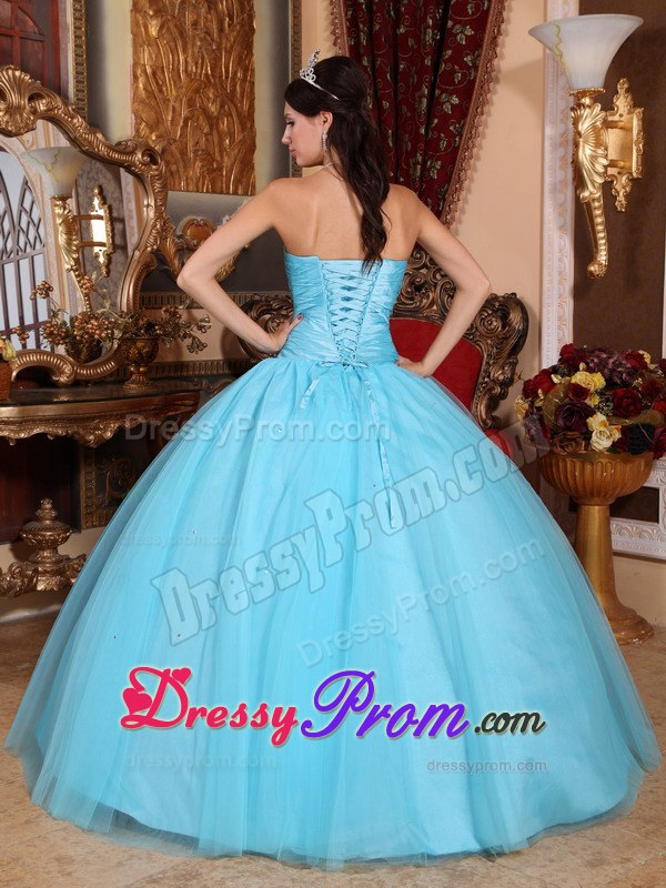 Baby Blue Ball Gown Sweetheart Beading Ruched Quinceanera Dress