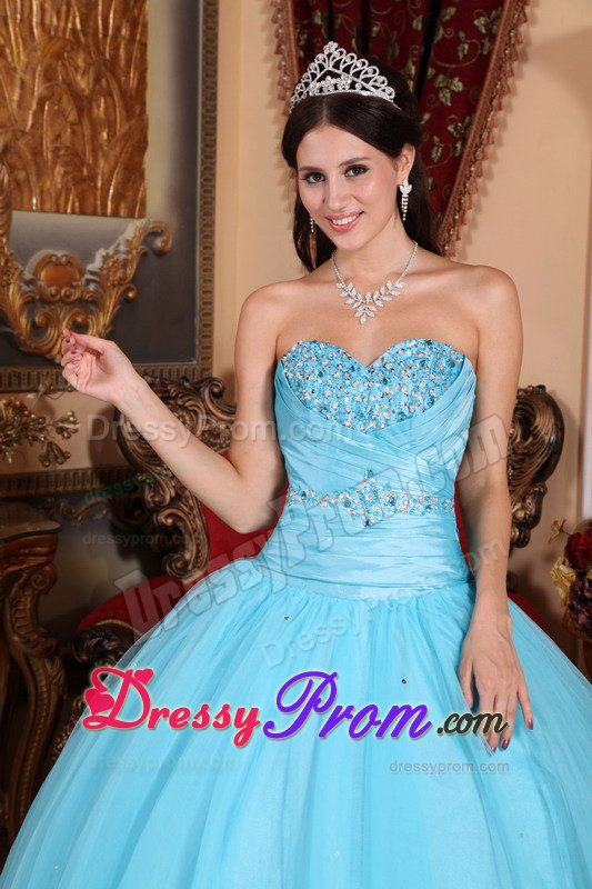 Baby Blue Ball Gown Sweetheart Beading Ruched Quinceanera Dress
