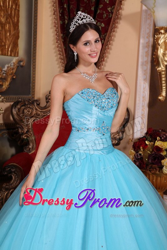 Baby Blue Ball Gown Sweetheart Beading Ruched Quinceanera Dress