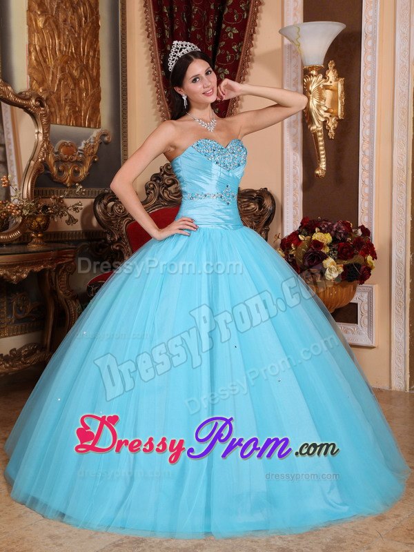 Baby Blue Ball Gown Sweetheart Beading Ruched Quinceanera Dress