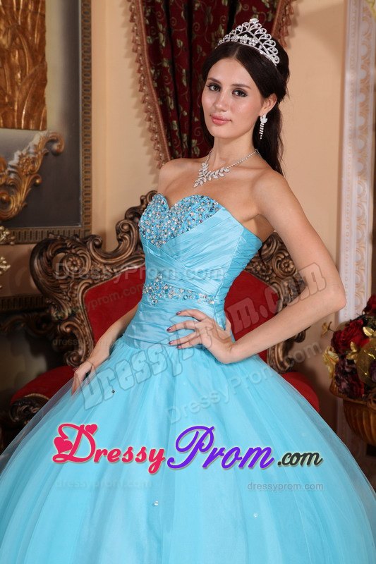 Baby Blue Ball Gown Sweetheart Beading Ruched Quinceanera Dress