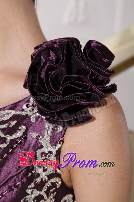One Shoulder Appliques Dark Purple Pick-ups Quinceanera Dress