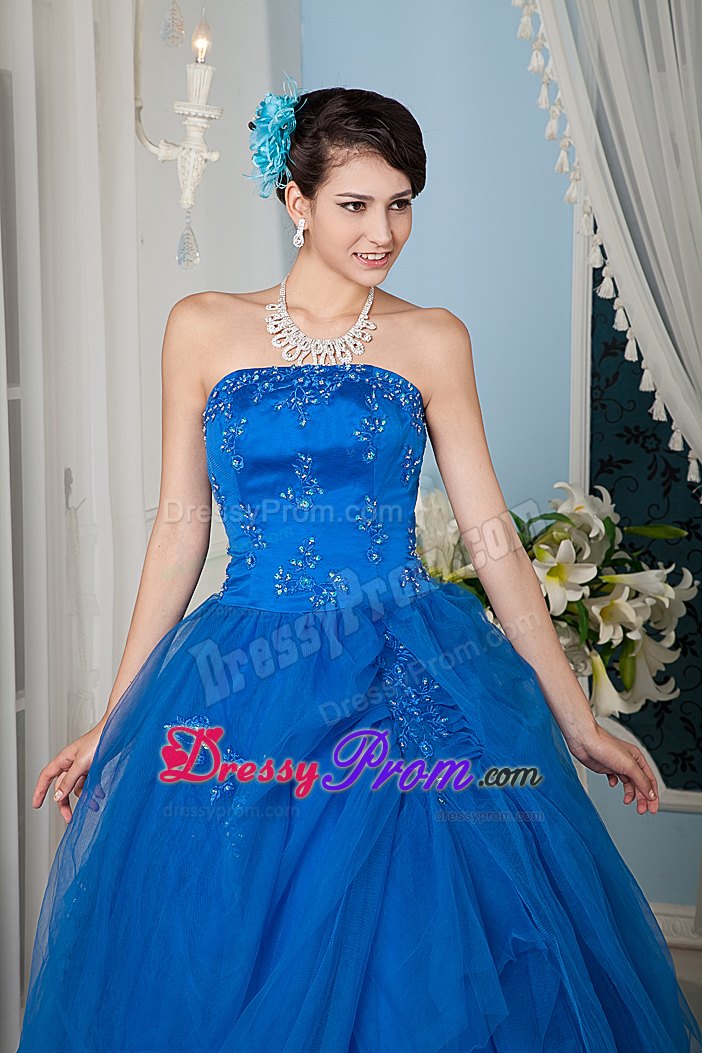 Royal Blue Tulle Beading Strapless Dresses For Quinceaneras