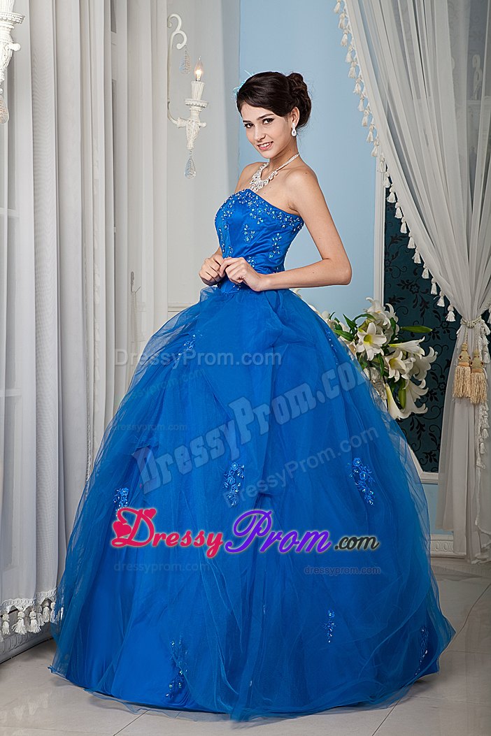 Royal Blue Tulle Beading Strapless Dresses For Quinceaneras