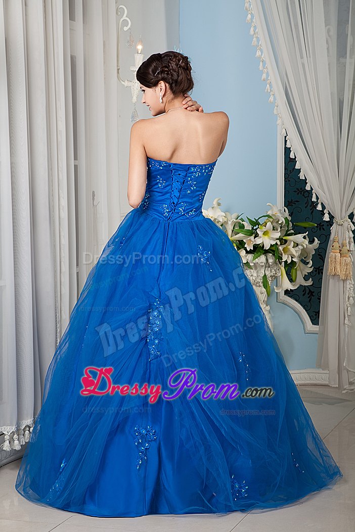 Royal Blue Tulle Beading Strapless Dresses For Quinceaneras