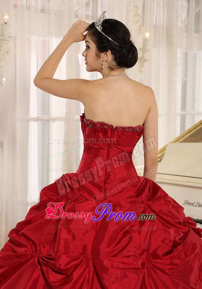 Custom Made 2014 Wine Red Taffeta Quinceanera Dress with Pick-ups