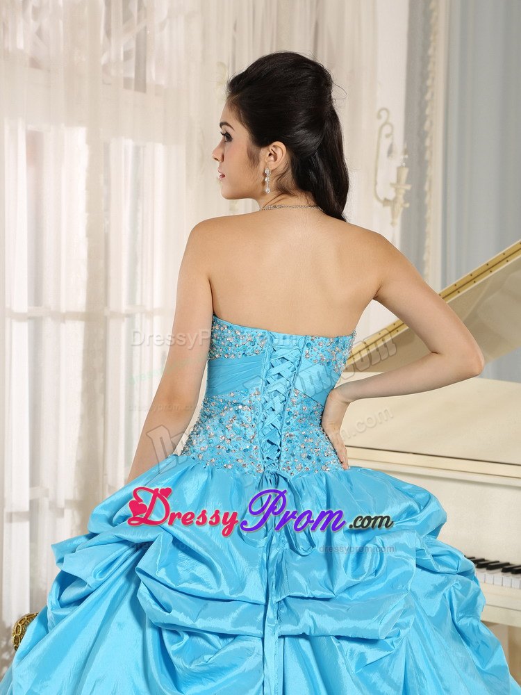Beaded Ruffles Layered Aqua Blue and White Quinceanera Dresses