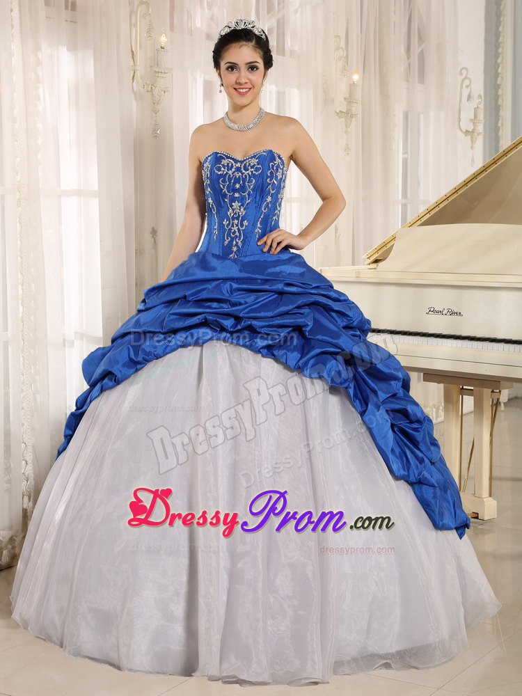 Beaded Ruffles Layered Aqua Blue and White Quinceanera Dresses