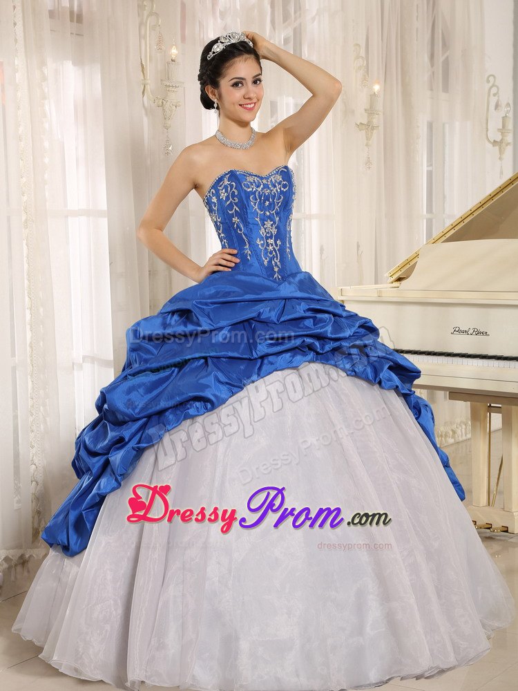 Beaded Ruffles Layered Aqua Blue and White Quinceanera Dresses