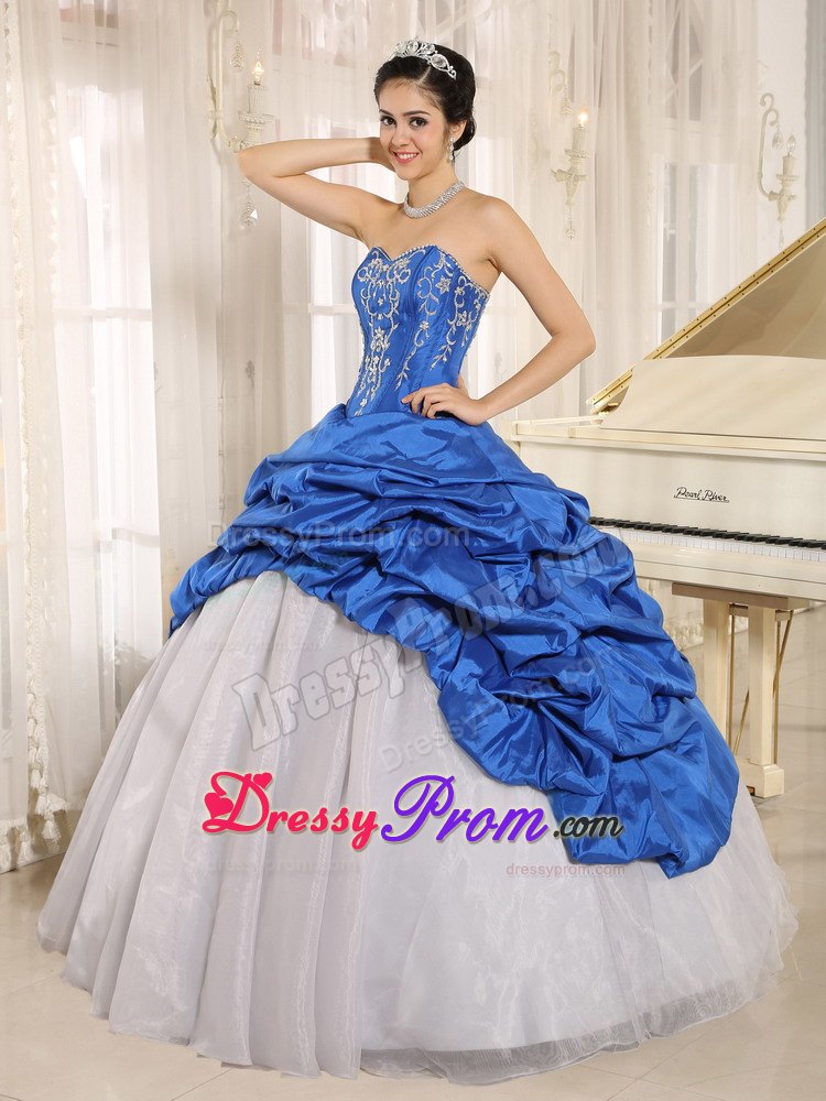 Beaded Ruffles Layered Aqua Blue and White Quinceanera Dresses