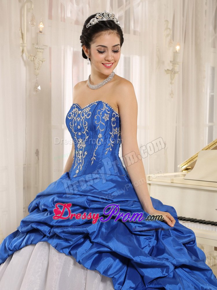 Beaded Ruffles Layered Aqua Blue and White Quinceanera Dresses