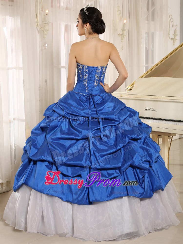 Beaded Ruffles Layered Aqua Blue and White Quinceanera Dresses