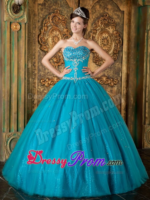 Beading Teal Tulle Sweetheart Sweet Sixteen Quinceanera Dresses