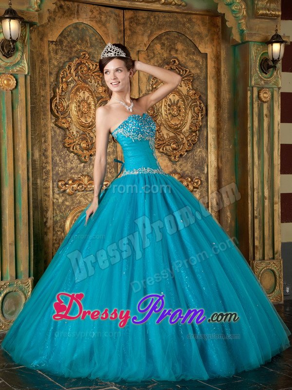 Beading Teal Tulle Sweetheart Sweet Sixteen Quinceanera Dresses