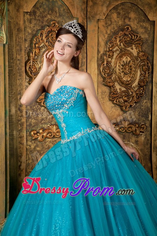Beading Teal Tulle Sweetheart Sweet Sixteen Quinceanera Dresses