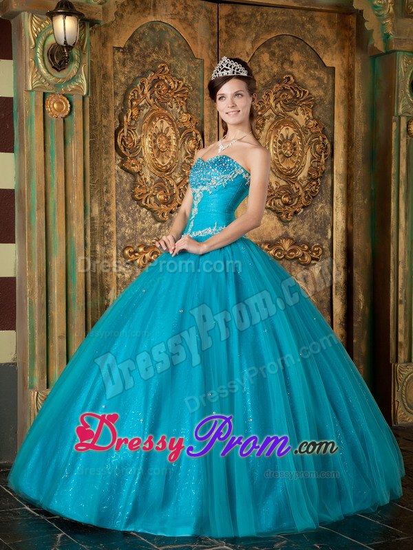 Beading Teal Tulle Sweetheart Sweet Sixteen Quinceanera Dresses