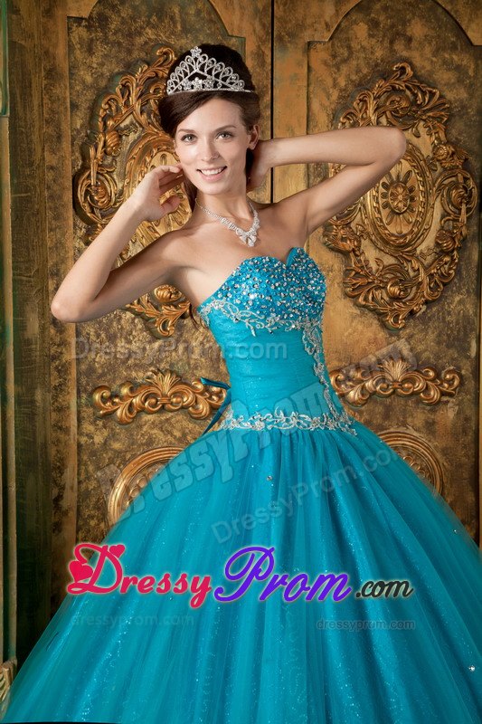 Beading Teal Tulle Sweetheart Sweet Sixteen Quinceanera Dresses