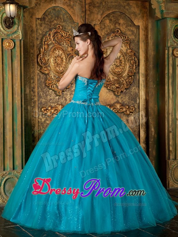 Beading Teal Tulle Sweetheart Sweet Sixteen Quinceanera Dresses