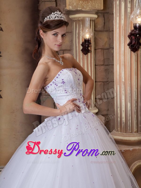 Embroidery Strapless White Beading Sweet 15 Quinceanera Dresses