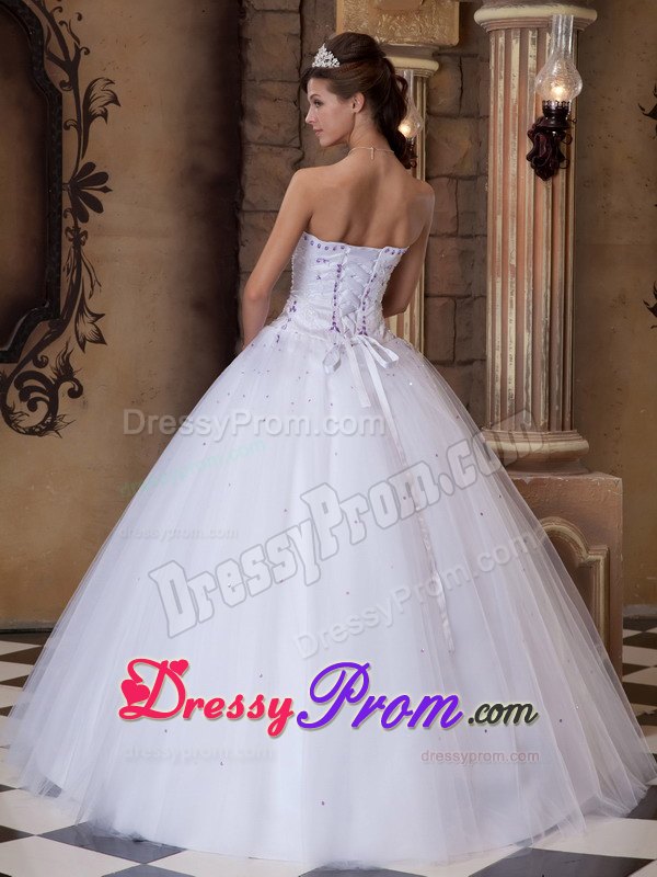 Embroidery Strapless White Beading Sweet 15 Quinceanera Dresses