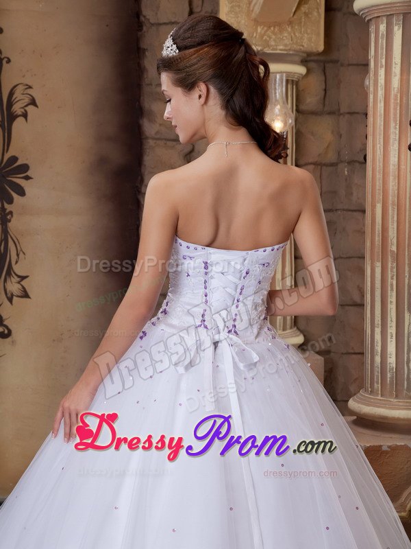 Embroidery Strapless White Beading Sweet 15 Quinceanera Dresses