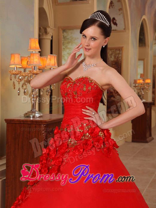 Beading Flowers Sweetheart Red Quinceanera Dresses for Sweet 16