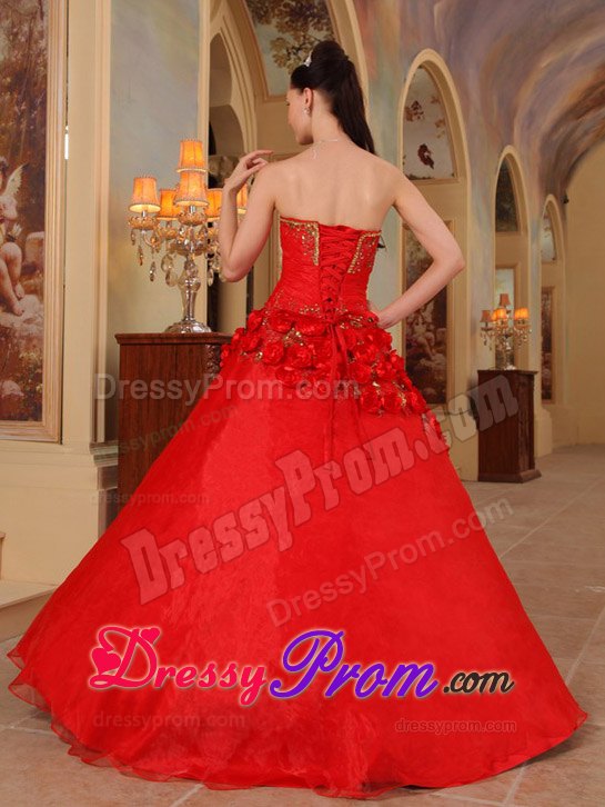 Beading Flowers Sweetheart Red Quinceanera Dresses for Sweet 16