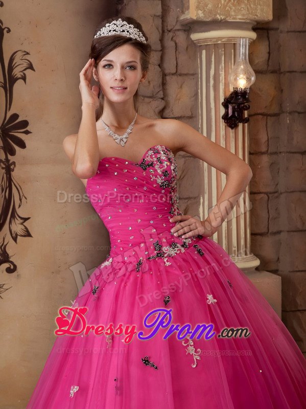 Hot Pink Beading Organza Quinceanera Dress with Colorful Appliques