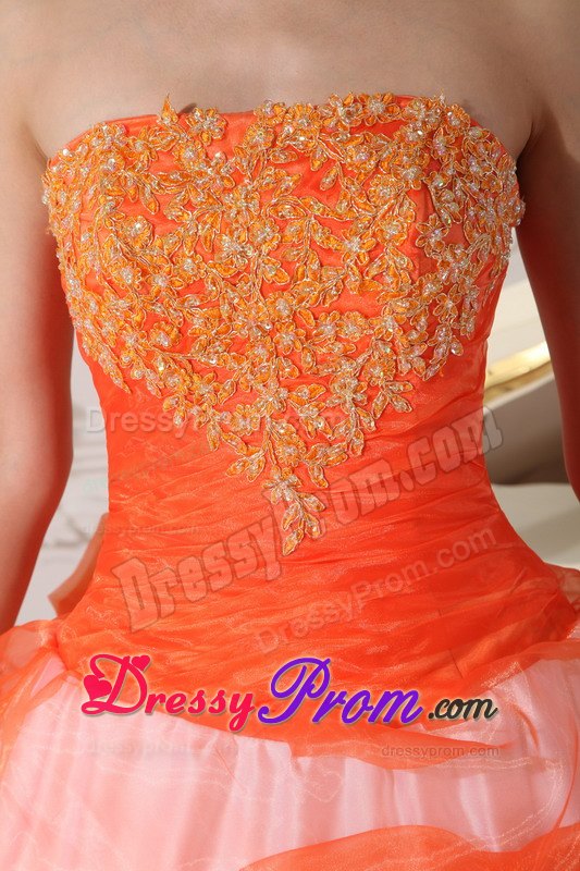 Orange and White Bowknot Appliques Dresses For Sweet Quinceaneras