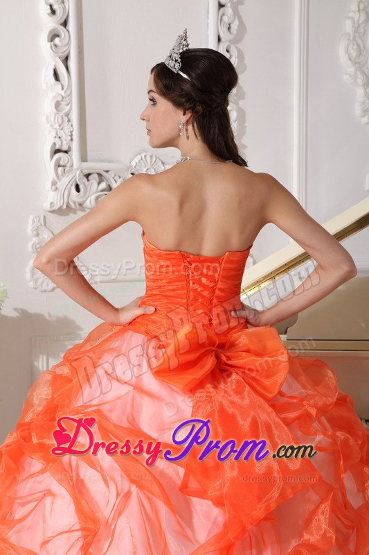 Orange and White Bowknot Appliques Dresses For Sweet Quinceaneras