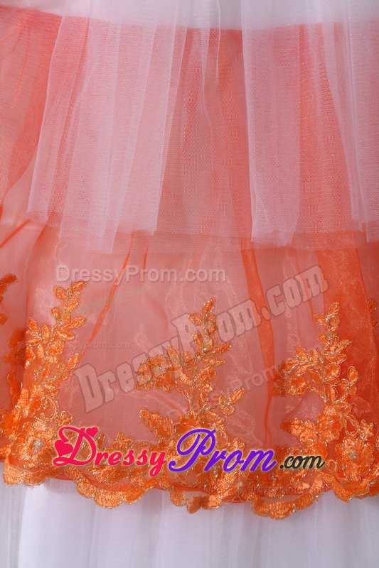Orange and White Bowknot Appliques Dresses For Sweet Quinceaneras