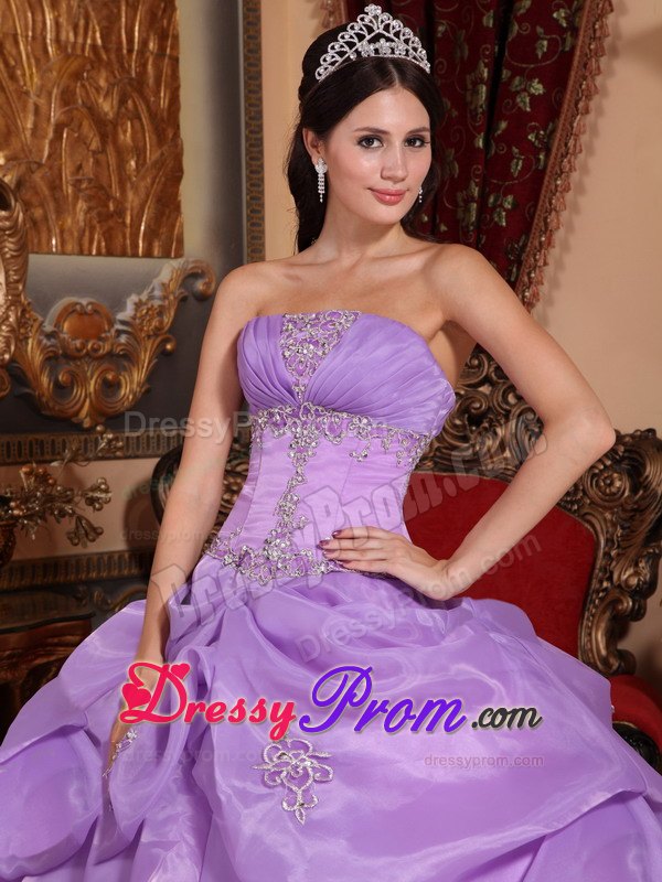 Beading Lavender Appliques Organza Dresses For Quinceaneras 2014