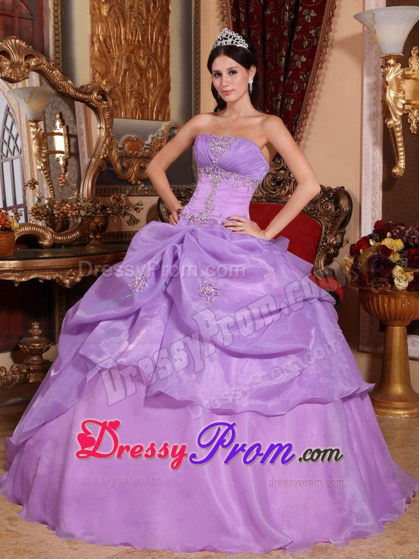 Beading Lavender Appliques Organza Dresses For Quinceaneras 2014