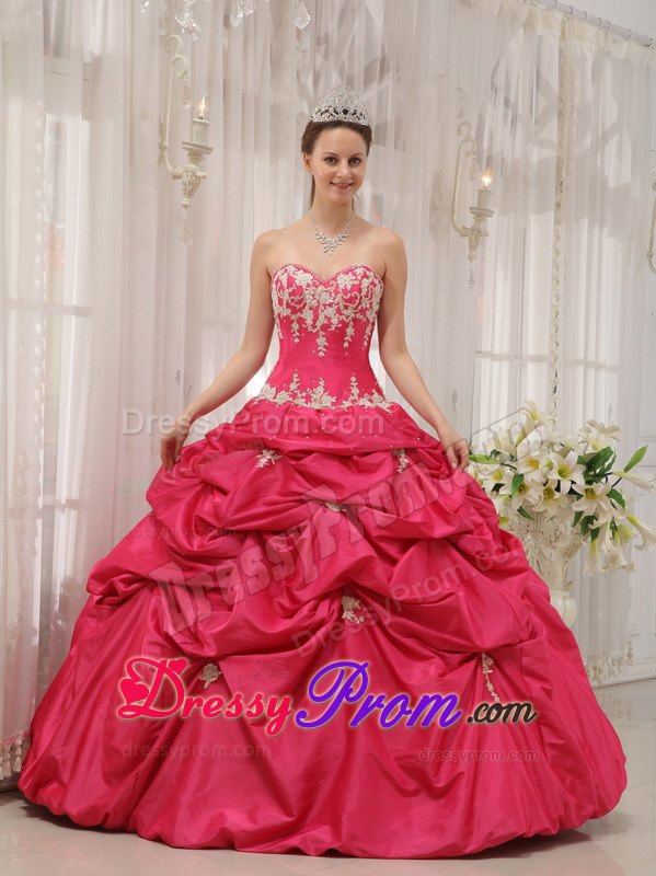 Sweetheart Coral Red Taffeta Pick-ups Sweet 16 Quinceanera Dress