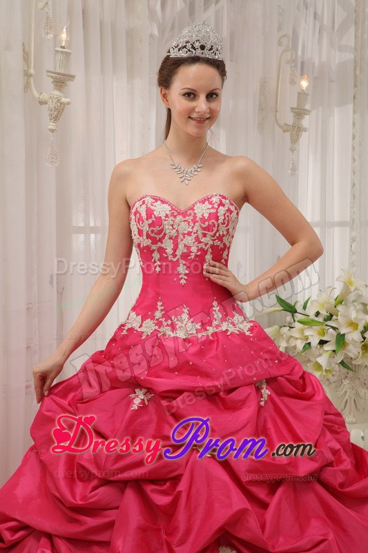 Sweetheart Coral Red Taffeta Pick-ups Sweet 16 Quinceanera Dress