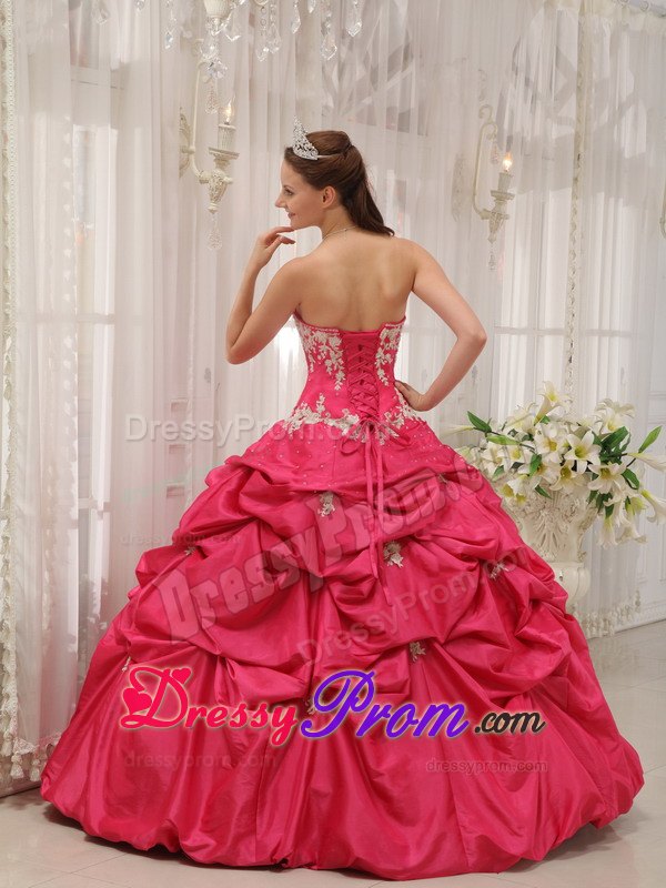 Sweetheart Coral Red Taffeta Pick-ups Sweet 16 Quinceanera Dress