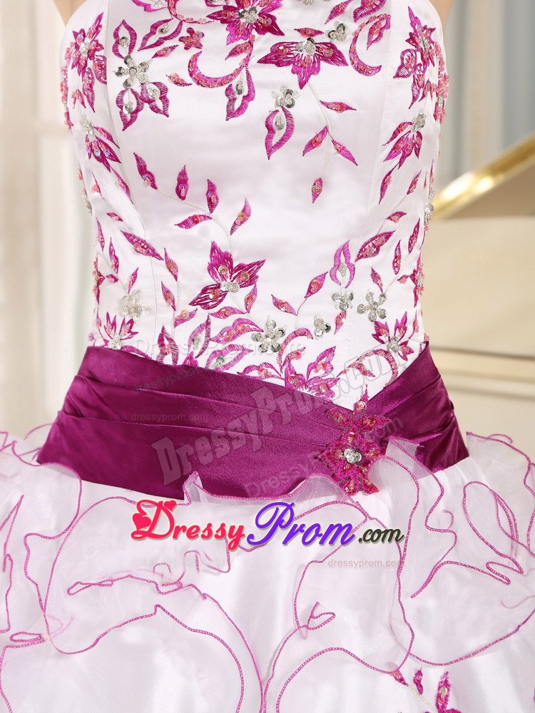 Ruffled Layers Embroidery White Quinceanera Dresses with Sashes