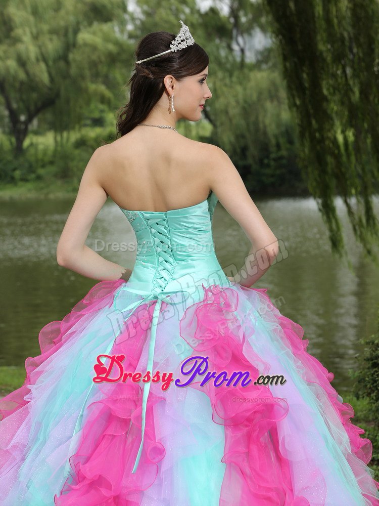 Multi-colored Beading Ruffles Ruched Dresses For Quinceanera
