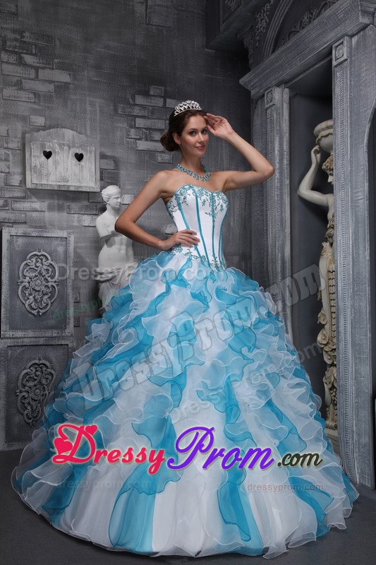 Ruffles Sweetheart Appliques Taffeta and Organza Colorful Dresses For 15