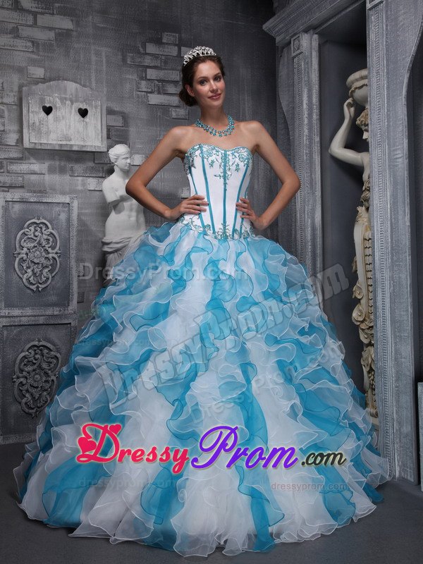 Ruffles Sweetheart Appliques Taffeta and Organza Colorful Dresses For 15